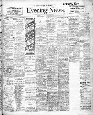 cover page of Yorkshire Evening News published on August 2, 1914