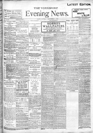 cover page of Yorkshire Evening News published on November 2, 1914