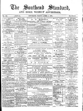cover page of Southend Standard and Essex Weekly Advertiser published on April 1, 1881
