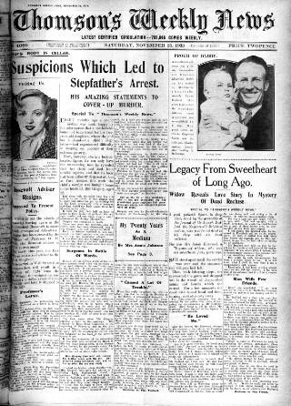 cover page of Thomson's Weekly News published on November 25, 1933