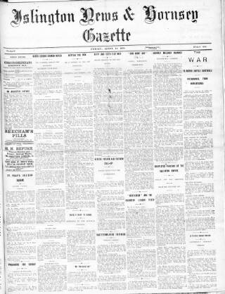 cover page of Islington News and Hornsey Gazette published on April 12, 1918