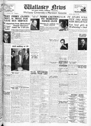 cover page of Wallasey News and Wirral General Advertiser published on August 18, 1962