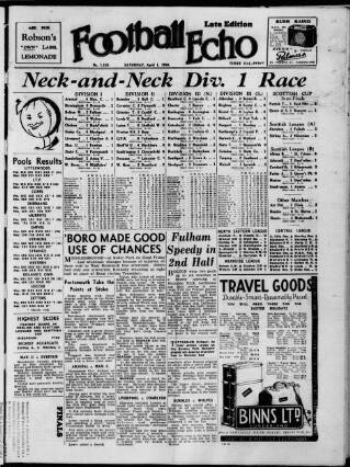 cover page of Football Echo (Sunderland) published on April 1, 1950