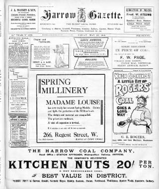cover page of Harrow Gazette published on May 22, 1908