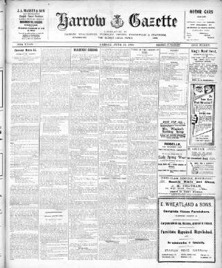 cover page of Harrow Gazette published on June 13, 1919