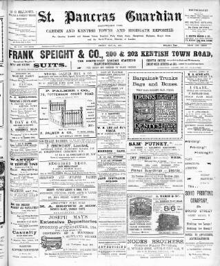 cover page of St. Pancras Guardian and Camden and Kentish Towns Reporter published on May 22, 1908