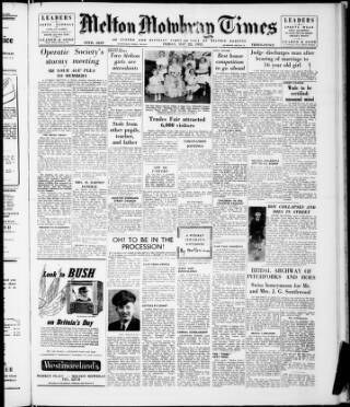 cover page of Melton Mowbray Times and Vale of Belvoir Gazette published on May 22, 1953