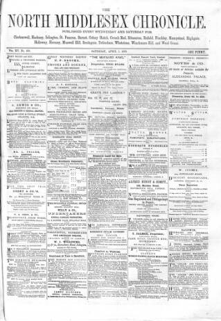 cover page of North Middlesex Chronicle published on April 1, 1876
