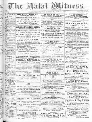 cover page of Natal Witness published on May 30, 1878