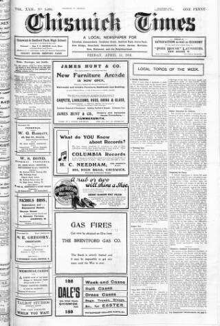 cover page of Chiswick Times published on April 14, 1916