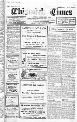 cover page of Chiswick Times published on November 17, 1916