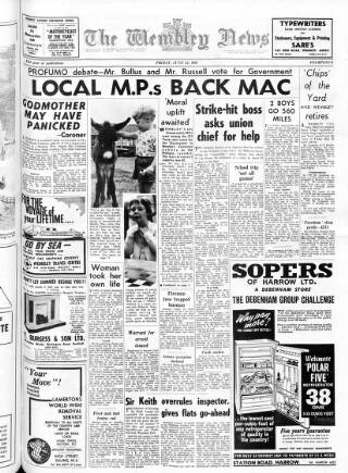 cover page of Wembley News published on June 21, 1963