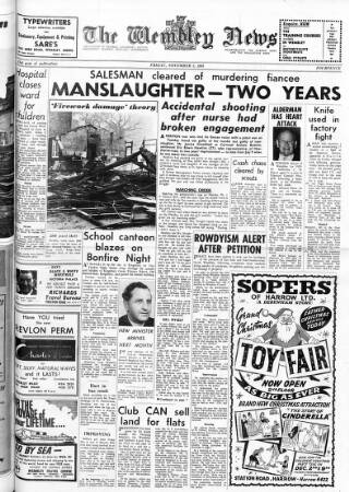 cover page of Wembley News published on November 8, 1963
