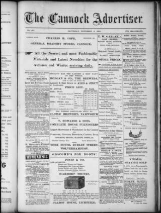 cover page of Cannock Advertiser published on November 2, 1901
