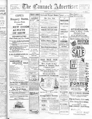 cover page of Cannock Advertiser published on August 18, 1923