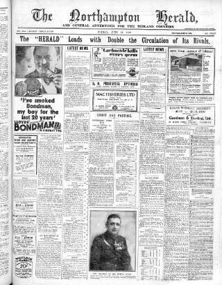cover page of Northampton Herald published on June 13, 1930
