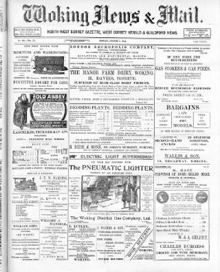 cover page of Woking News & Mail published on August 2, 1907