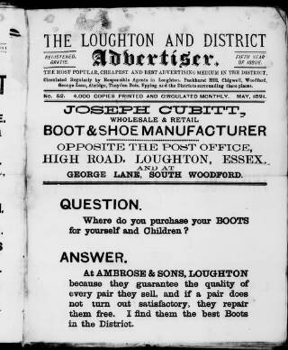 cover page of Loughton and District Advertiser published on May 1, 1891