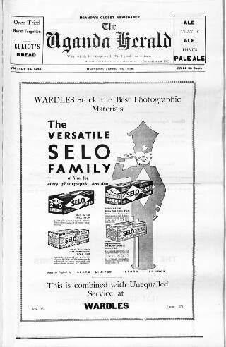 cover page of Uganda Herald published on April 1, 1936