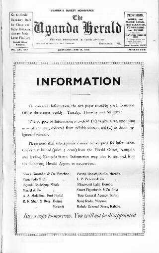 cover page of Uganda Herald published on June 26, 1940