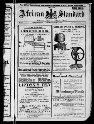cover page of East African Standard published on November 2, 1912