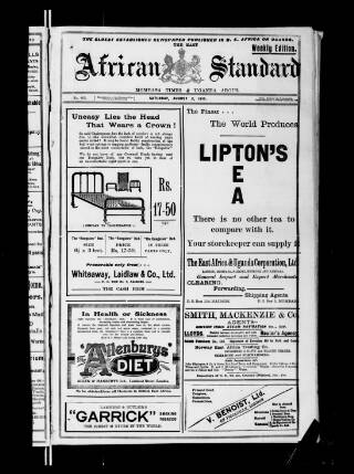 cover page of East African Standard published on August 2, 1913