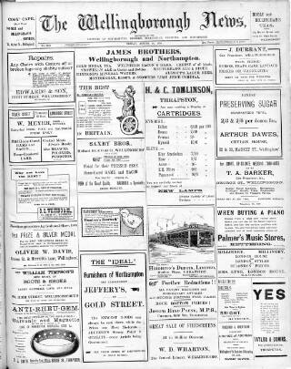 cover page of Wellingborough News published on August 28, 1908