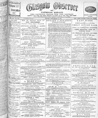 cover page of Glasgow Observer and Catholic Herald published on September 22, 1906