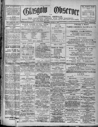 cover page of Glasgow Observer and Catholic Herald published on August 2, 1919