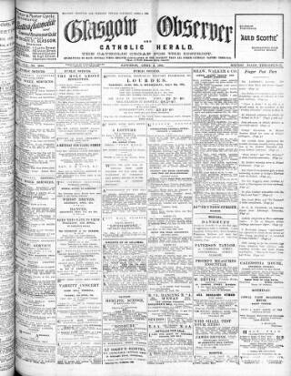 cover page of Glasgow Observer and Catholic Herald published on April 4, 1925