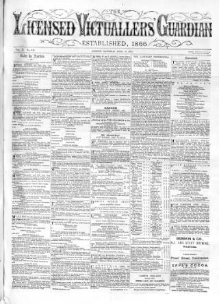 cover page of Licensed Victuallers' Guardian published on April 18, 1874