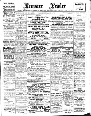 cover page of Leinster Leader published on April 1, 1939