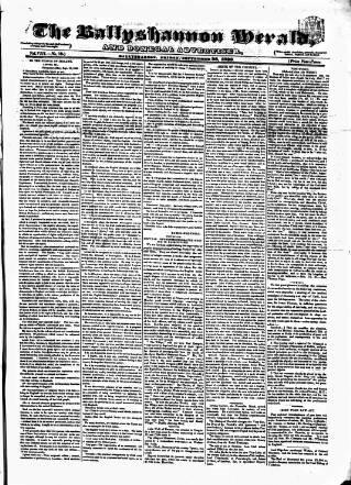 cover page of Ballyshannon Herald published on September 28, 1838
