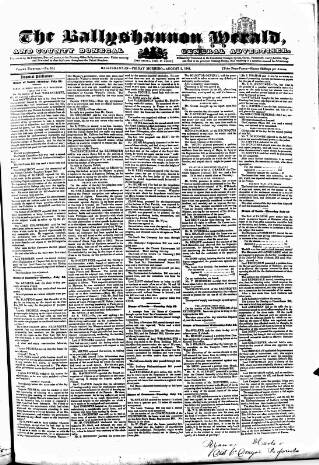 cover page of Ballyshannon Herald published on August 2, 1844