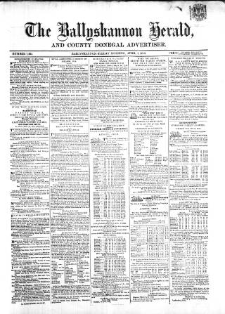 cover page of Ballyshannon Herald published on April 1, 1859