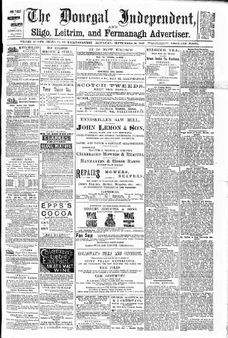 cover page of Donegal Independent published on September 28, 1889