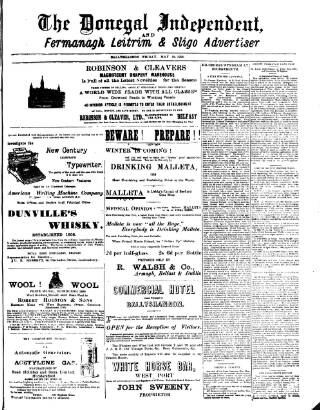 cover page of Donegal Independent published on May 22, 1903