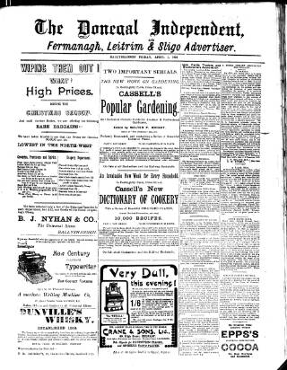 cover page of Donegal Independent published on April 1, 1904