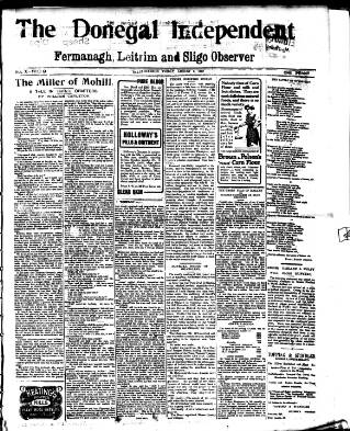 cover page of Donegal Independent published on August 2, 1912