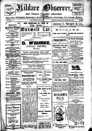 cover page of Kildare Observer and Eastern Counties Advertiser published on April 1, 1922