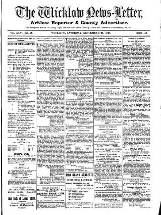 cover page of Wicklow News-Letter and County Advertiser published on September 28, 1901