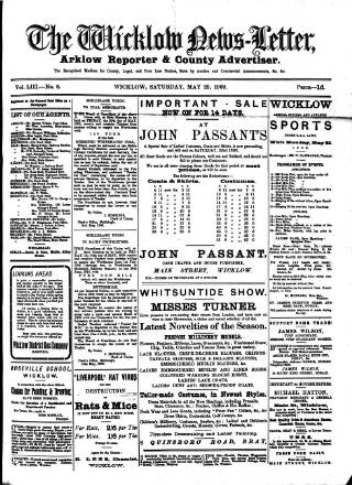 cover page of Wicklow News-Letter and County Advertiser published on May 22, 1909