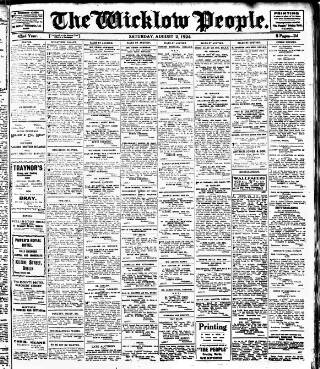 cover page of Wicklow People published on August 2, 1924