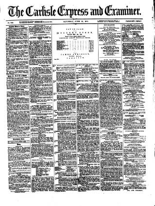 cover page of Carlisle Express and Examiner published on June 13, 1874