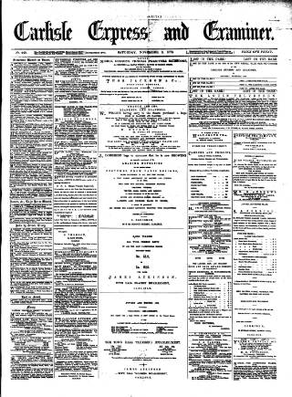 cover page of Carlisle Express and Examiner published on November 2, 1878