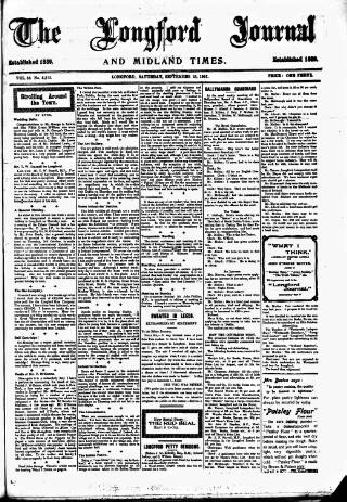 cover page of Longford Journal published on September 28, 1907