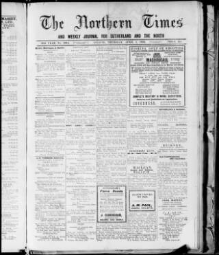 cover page of Northern Times and Weekly Journal for Sutherland and the North published on April 1, 1920