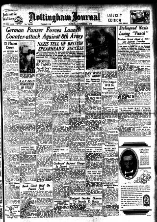 cover page of Nottingham Journal published on November 2, 1942