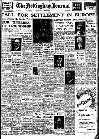 cover page of Nottingham Journal published on June 13, 1946