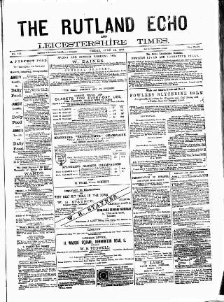 cover page of Rutland Echo and Leicestershire Advertiser published on June 13, 1879